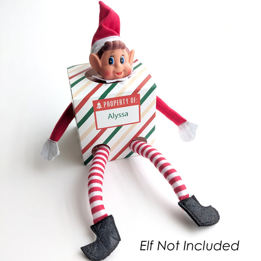 Elf Arrival Box - Stripes Design, Personalise Option, Recyclable Card | Zingaboo