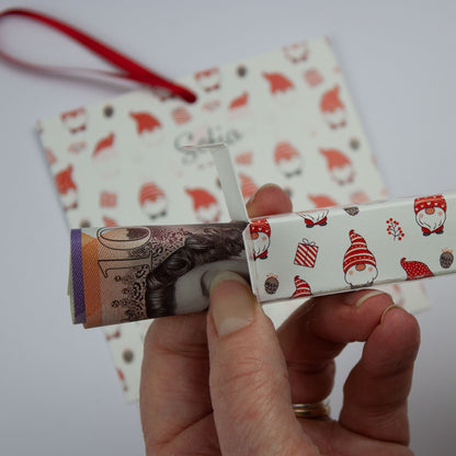 Personalised Christmas Money Wallet Holder Box, Eco friendly and Sustainable Christmas Decoration Made From Card