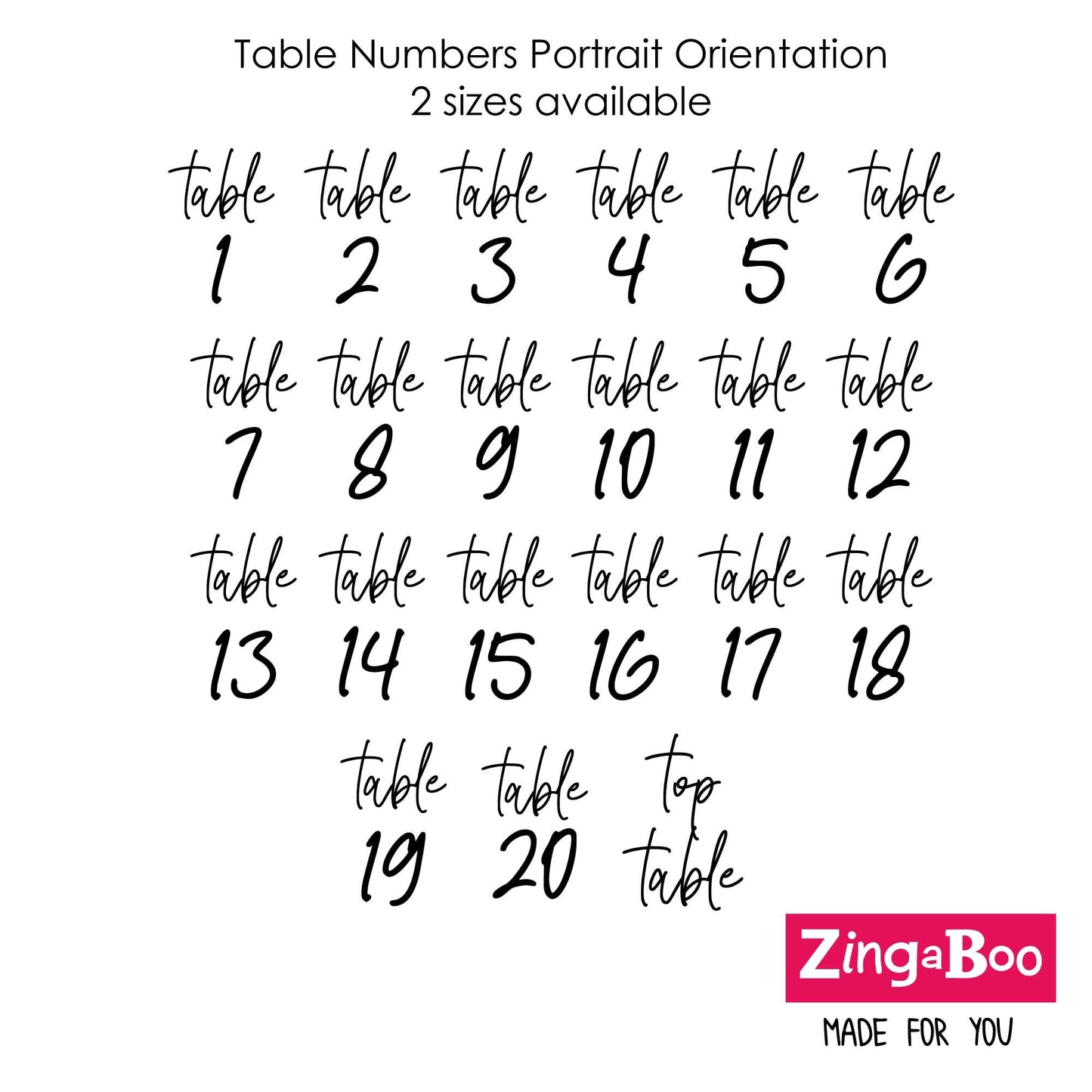 Custom Set of Vinyl Table Numbers for DIY Wedding Signs - Any Number Range - Zingaboo