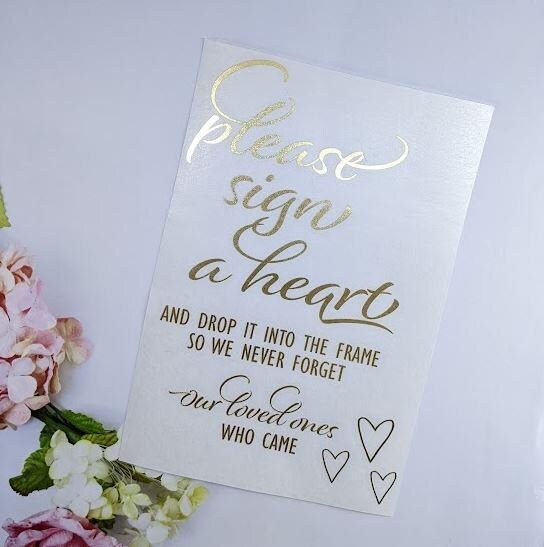 Wedding Guest Book Sign, perfect for a Wooden Hearts Drop Frame, this is an easy to apply vinyl decal instruction sign, choose your colour