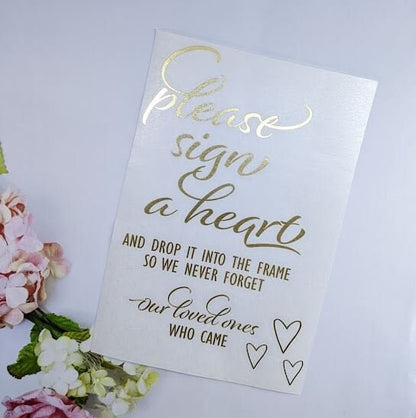 Wedding Guest Book Sign, perfect for a Wooden Hearts Drop Frame, this is an easy to apply vinyl decal instruction sign, choose your colour